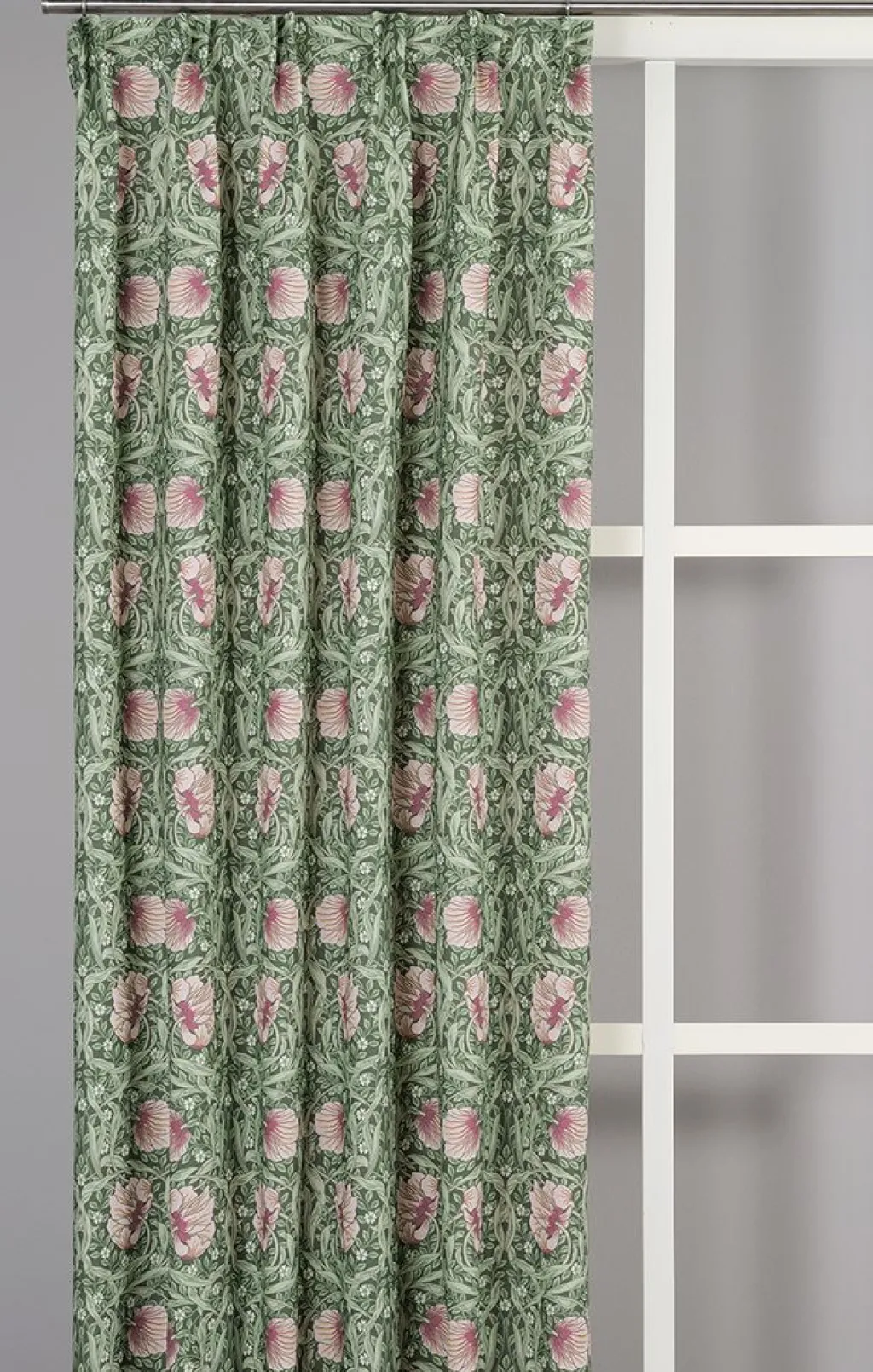 Nordisk Textil Gardiner Mönstrade|Grace rosa/ljusgrön gardiner - Klassisk blommig Arts and Crafts design