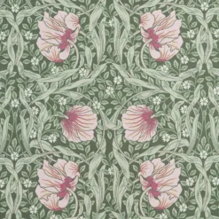 Nordisk Textil Arts & Crafts Tyger|Gardintyger Mönstrade|Grace rosa/ljusgrön tyg - Klassisk blommig Arts and Crafts design