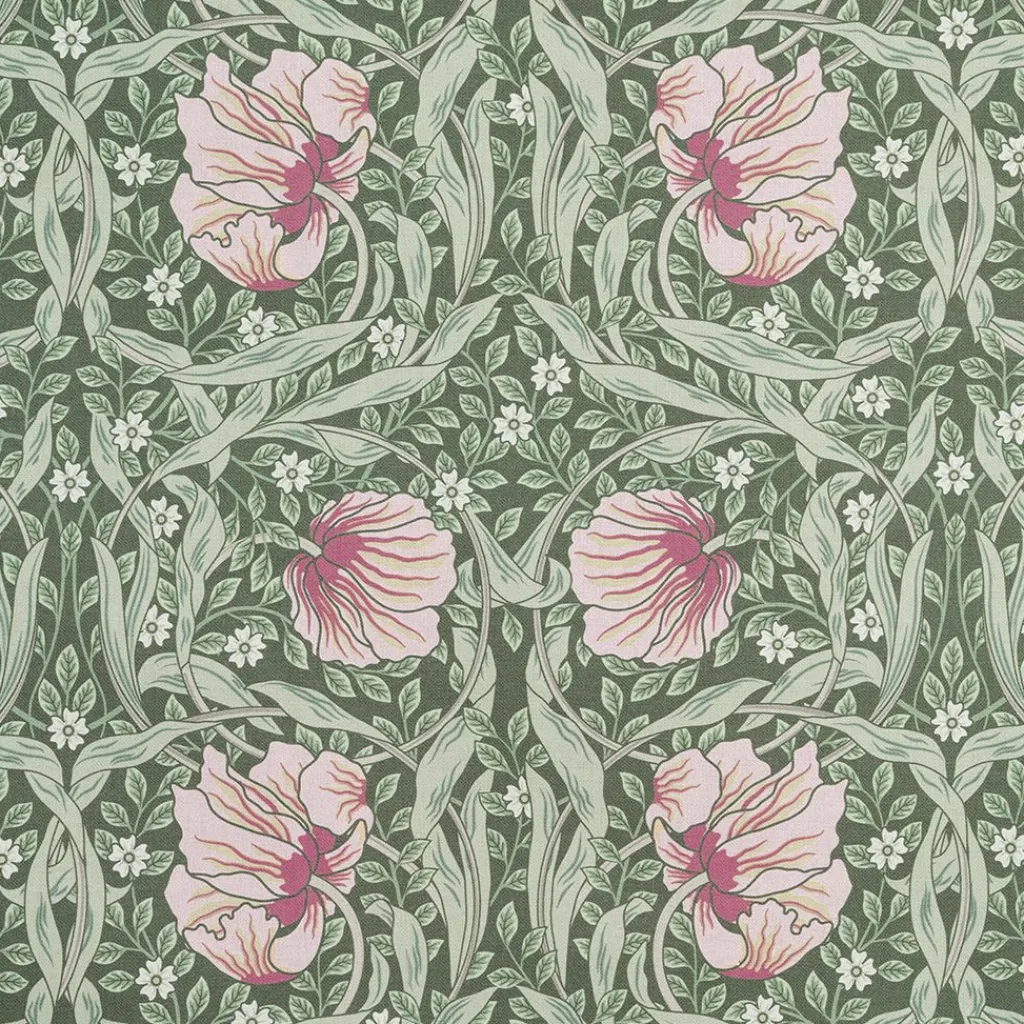 Nordisk Textil Arts & Crafts Tyger|Gardintyger Mönstrade|Grace rosa/ljusgrön tyg - Klassisk blommig Arts and Crafts design