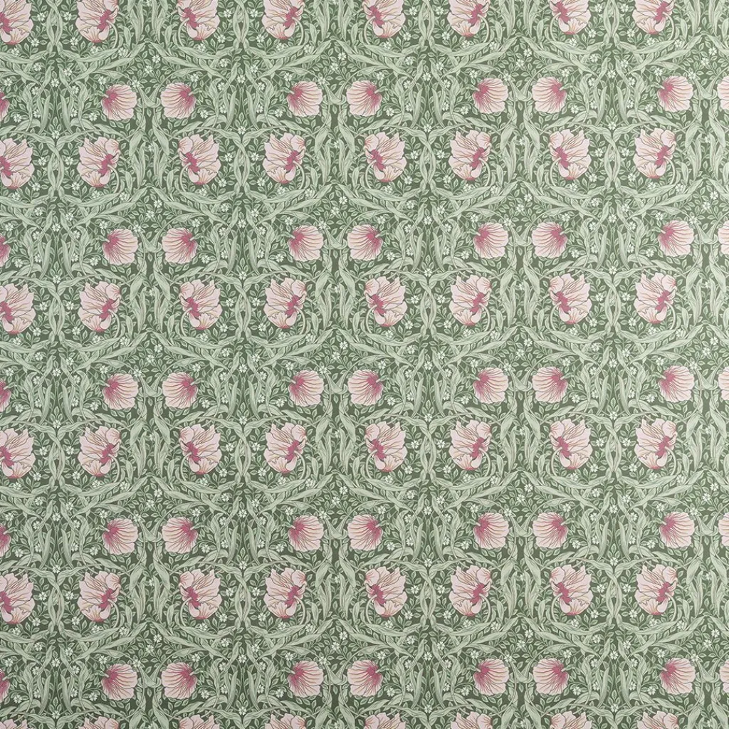 Nordisk Textil Arts & Crafts Tyger|Gardintyger Mönstrade|Grace rosa/ljusgrön tyg - Klassisk blommig Arts and Crafts design