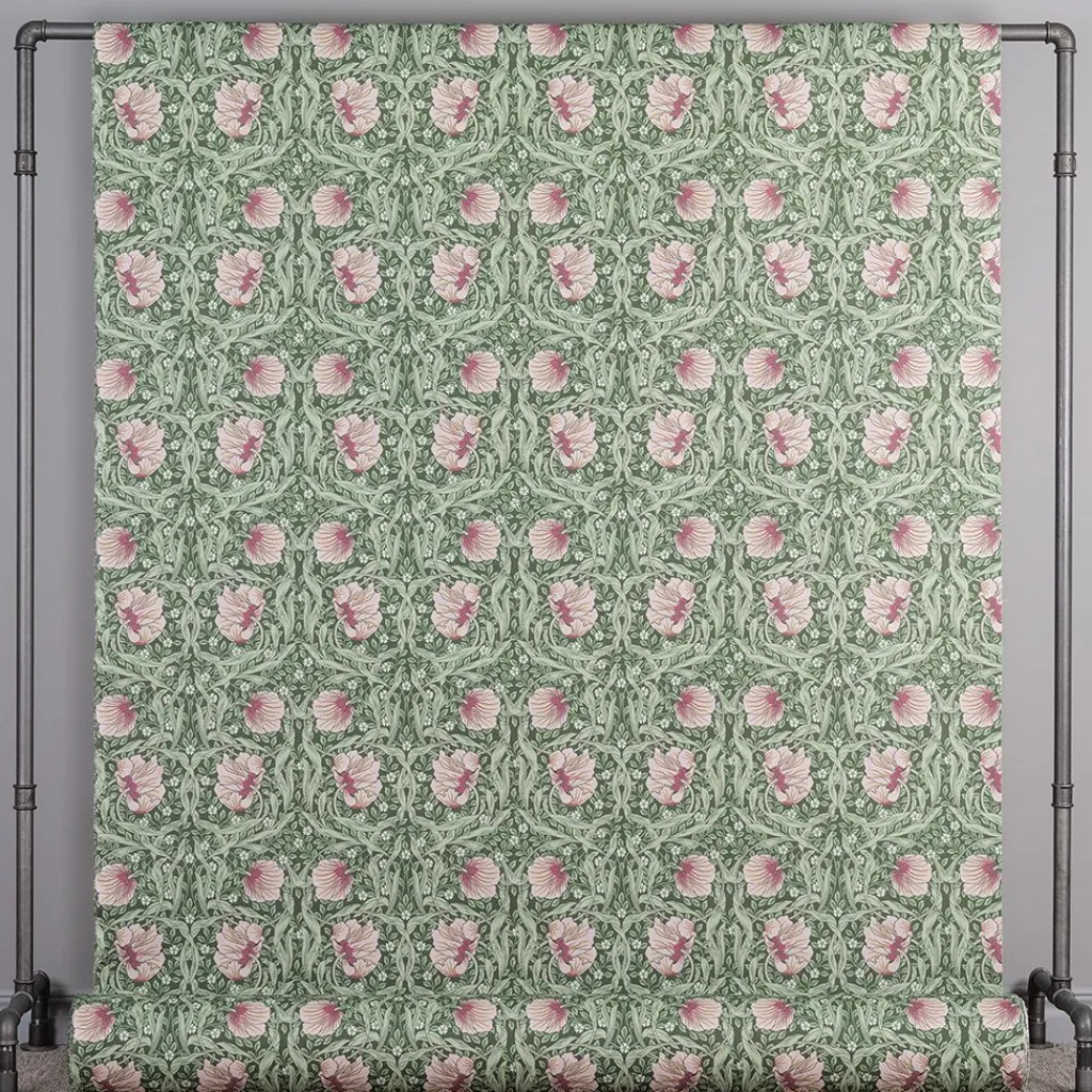 Nordisk Textil Arts & Crafts Tyger|Gardintyger Mönstrade|Grace rosa/ljusgrön tyg - Klassisk blommig Arts and Crafts design