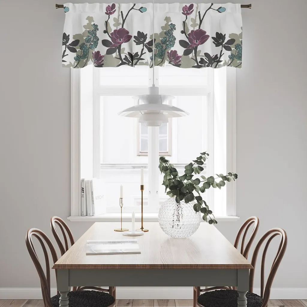 Arvidssons textil Gardinkappor Mönstrade|Grandiflora lila gardinkappa metervara