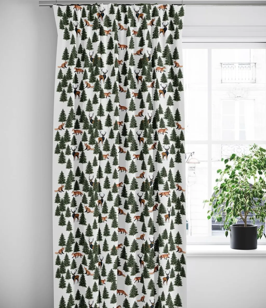 Arvidssons textil Gardiner Mönstrade|Julgardiner|Granskog grön gardiner