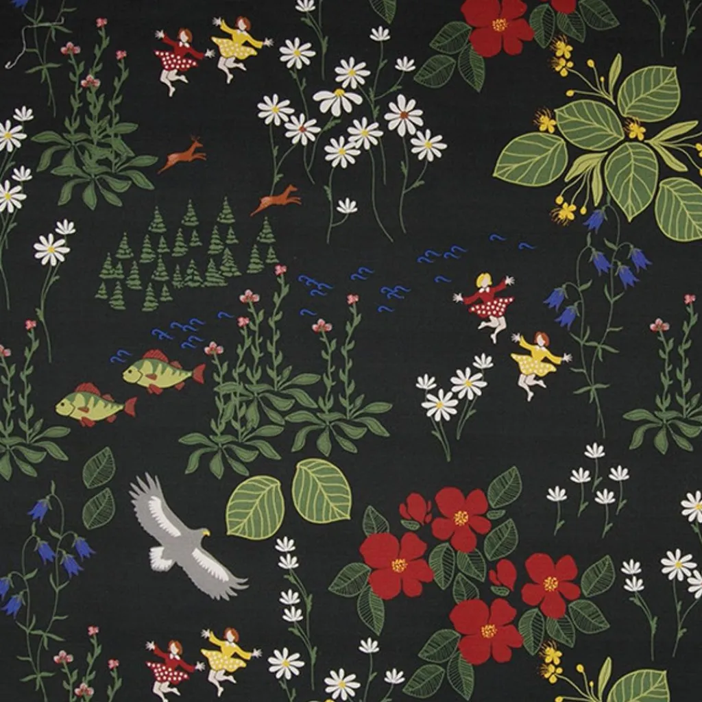Arvidssons textil Gardintyger Mönstrade|Arvidssons Textil|Himlajorden svart tyg