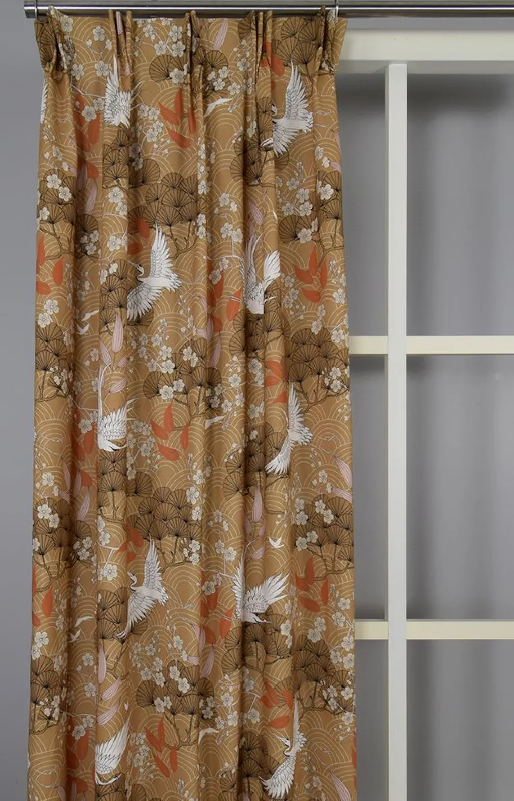 Nordisk Textil Gardiner Mönstrade|Hokkaido gardin – Japanskt mönster i varm bronsfärg