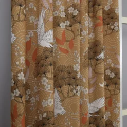 Nordisk Textil Gardiner Mönstrade|Hokkaido gardin – Japanskt mönster i varm bronsfärg