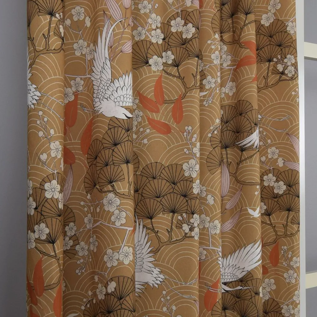 Nordisk Textil Gardiner Mönstrade|Hokkaido gardin – Japanskt mönster i varm bronsfärg