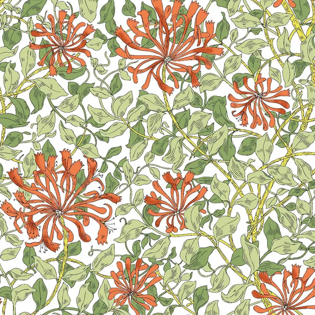 Nordisk Textil Arts & Crafts Tyger|Gardintyger Mönstrade|Honeysuckle terrakotta gardintyg