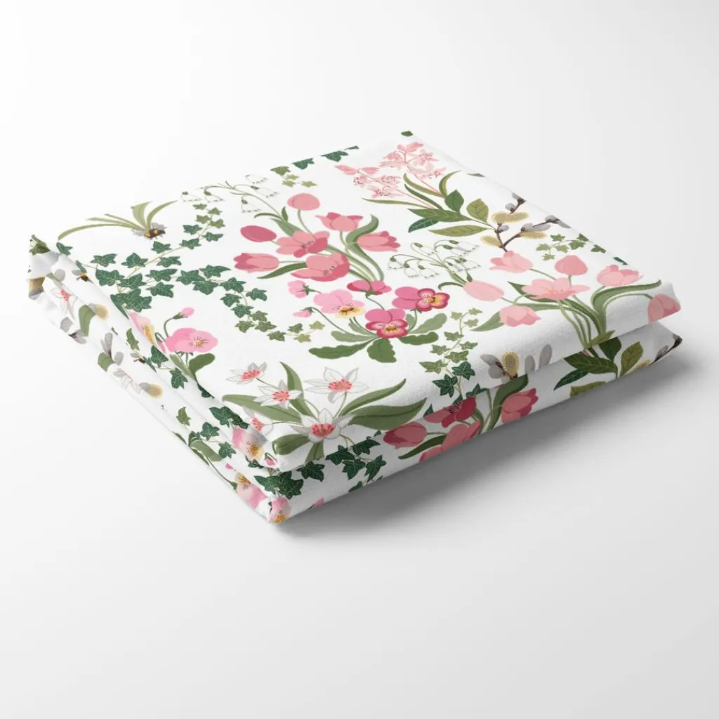 Arvidssons textil Bordsduk|Humlegården rosa-grön bordsduk