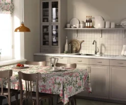 Arvidssons textil Bordsduk|Humlegården rosa-grön bordsduk