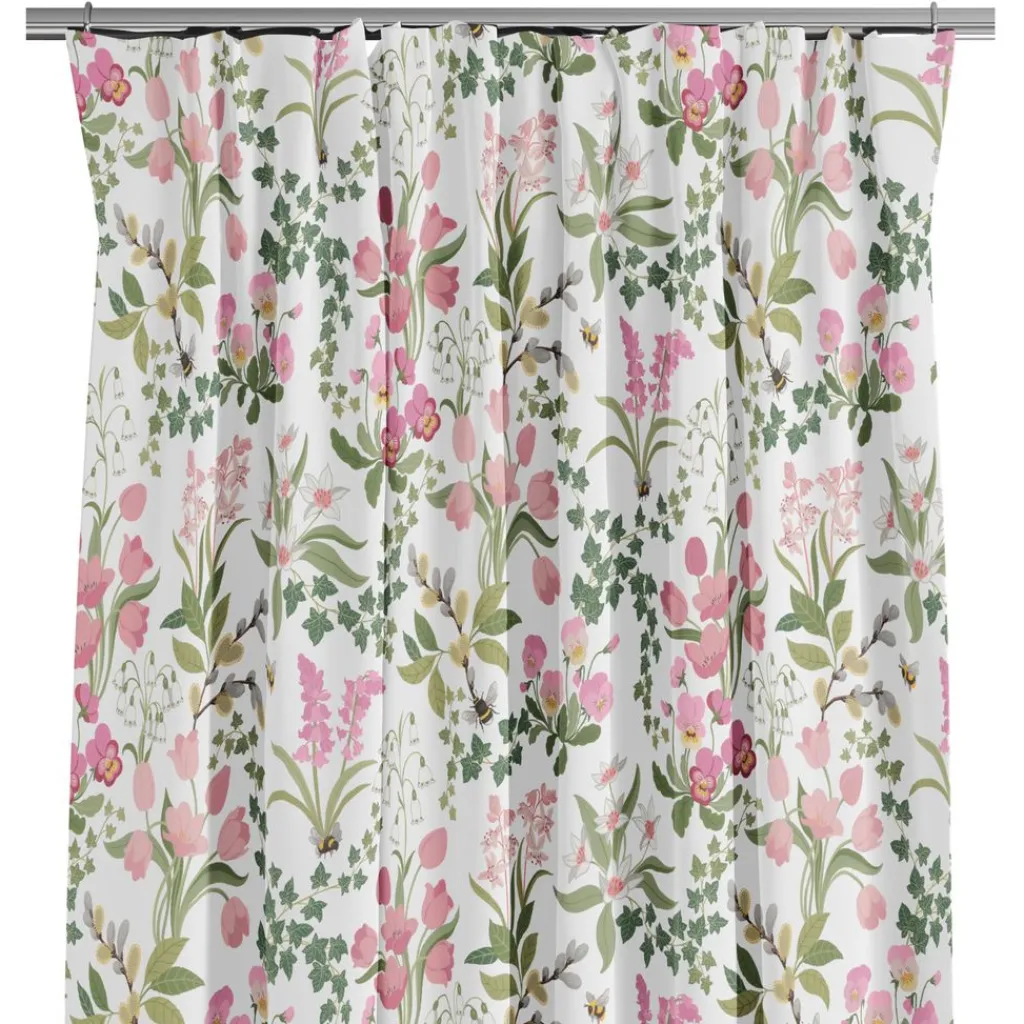 Arvidssons textil Gardiner Mönstrade|Humlegården rosa-grön gardiner