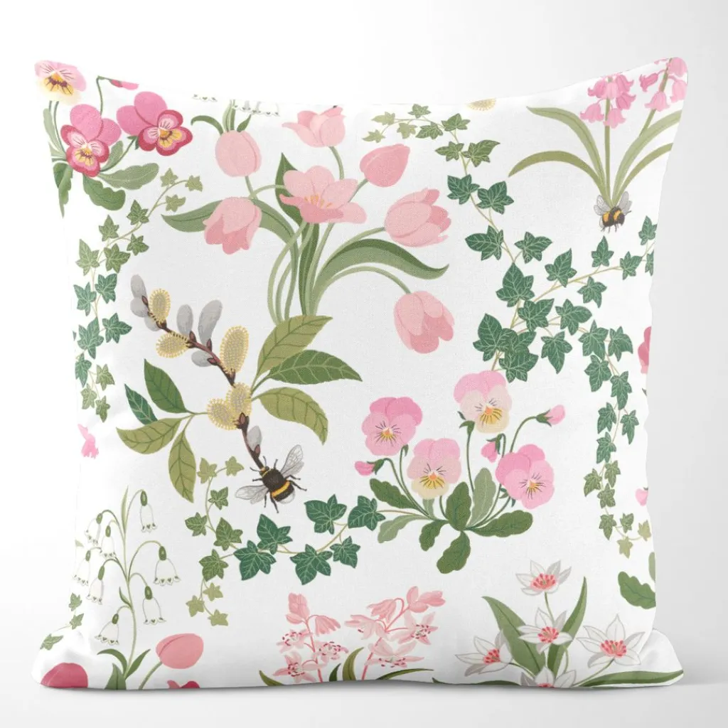 Arvidssons textil Mönstrade Kuddfodral|Humlegården rosa-grön kuddfodral