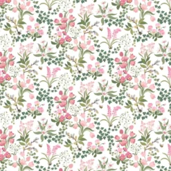 Arvidssons textil Gardintyger Mönstrade|Arvidssons Textil|Humlegården rosa-grön tyg med charmigt blomstermotiv