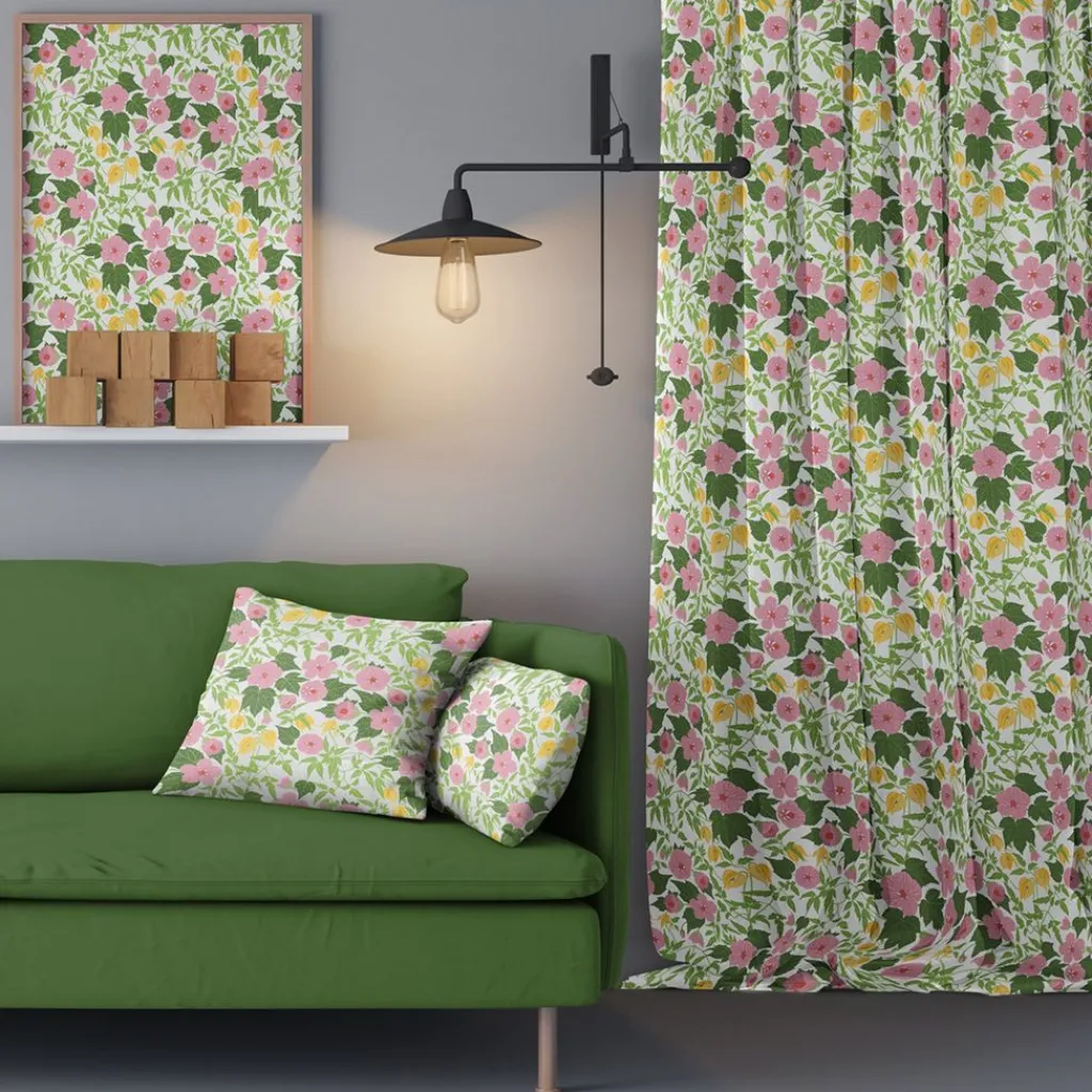 Arvidssons textil Gardiner Mönstrade|Husknuten rosa gardiner