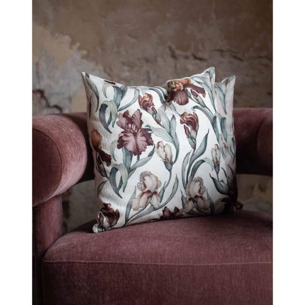 Fondaco Mönstrade Kuddfodral|Iris offwhite kuddfodral 48x48cm vackra irisblommor i milda färger