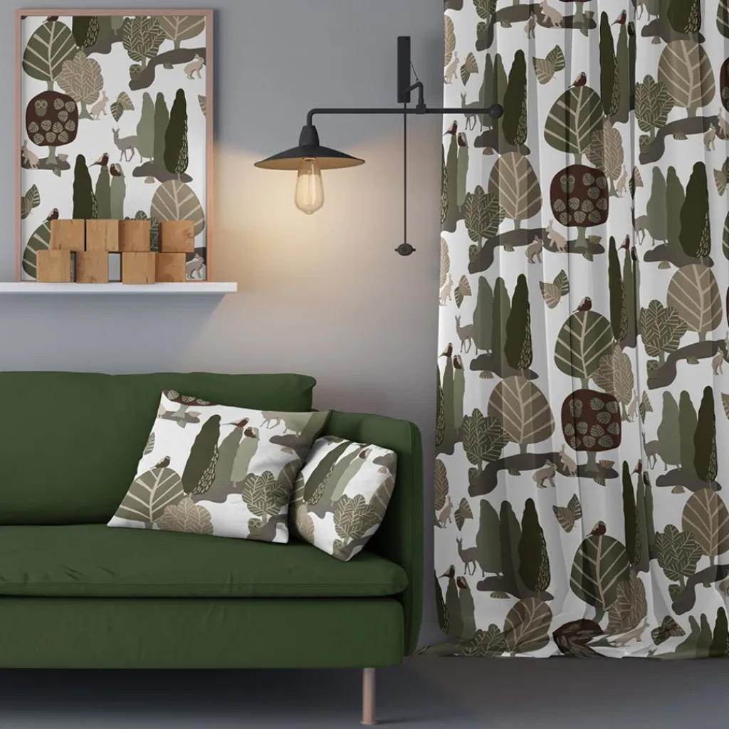 Arvidssons textil Gardintyger Mönstrade|Arvidssons Textil|I Skogskanten grön tyg