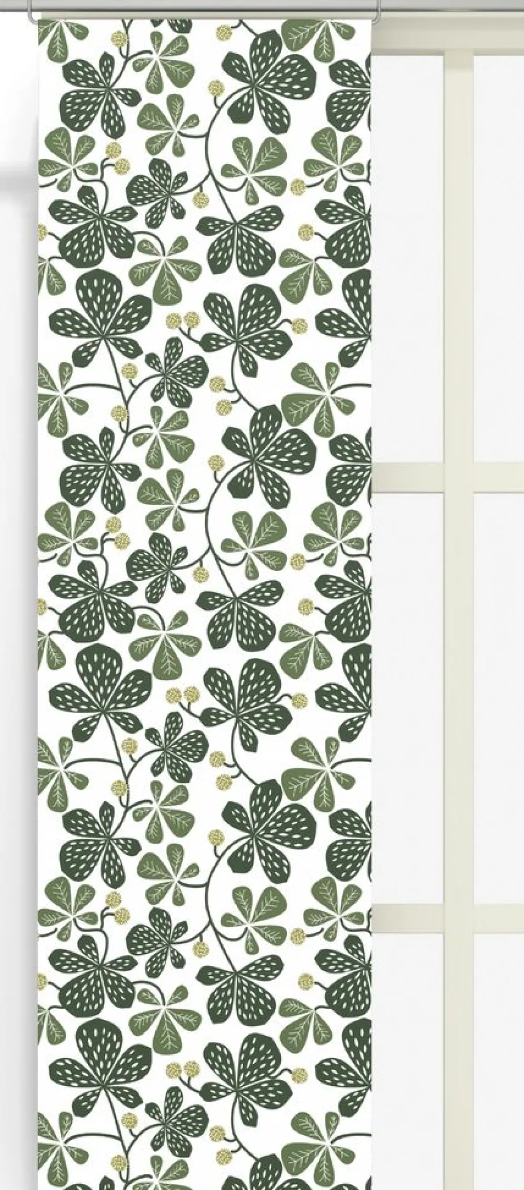 Arvidssons textil Panelgardiner|Kastanjer grön panelgardiner med naturinspirerat bladmönster