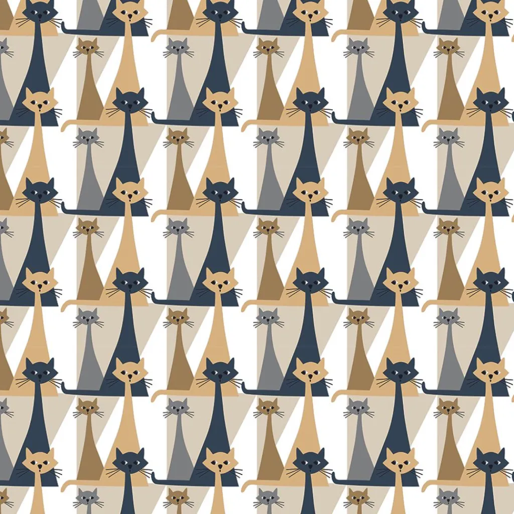 Arvidssons textil Gardintyger Mönstrade|Arvidssons Textil|Kitty beige-grå tyg med retro katter