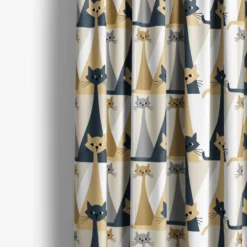 Arvidssons textil Gardintyger Mönstrade|Arvidssons Textil|Kitty beige-grå tyg med retro katter