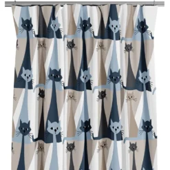 Arvidssons textil Gardiner Mönstrade|Kitty blå gardiner med retro katter