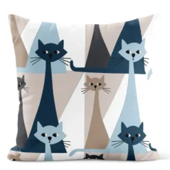 Arvidssons textil Mönstrade Kuddfodral|Kitty blå kuddfodral med retro katter