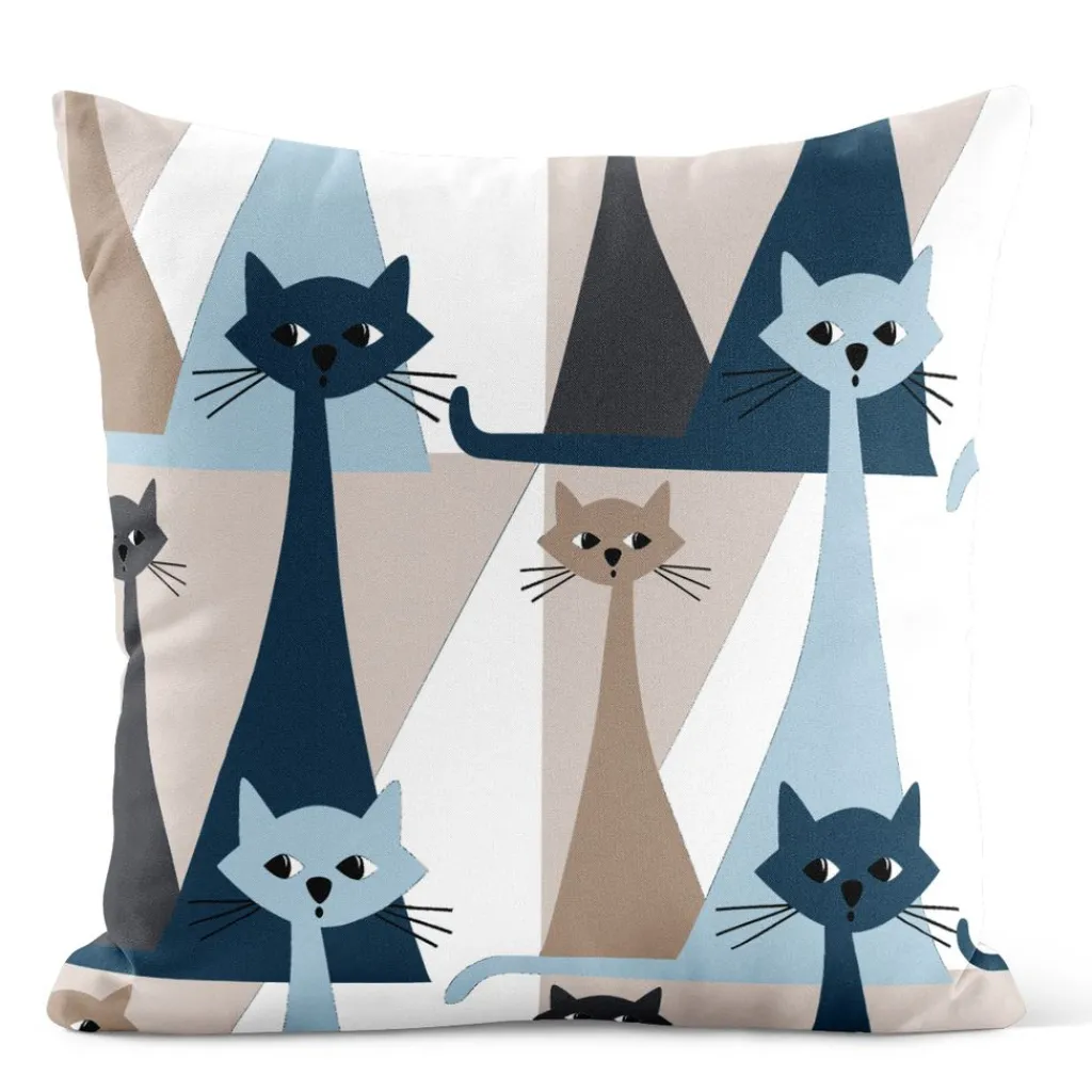 Arvidssons textil Mönstrade Kuddfodral|Kitty blå kuddfodral med retro katter