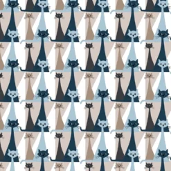 Arvidssons textil Gardintyger Mönstrade|Arvidssons Textil|Kitty blå tyg med retro katter