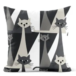 Arvidssons textil Mönstrade Kuddfodral|Kitty grå kuddfodral med retro katter