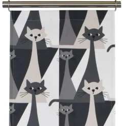 Arvidssons textil Panelgardiner|Kitty grå panelgardiner med retro katter