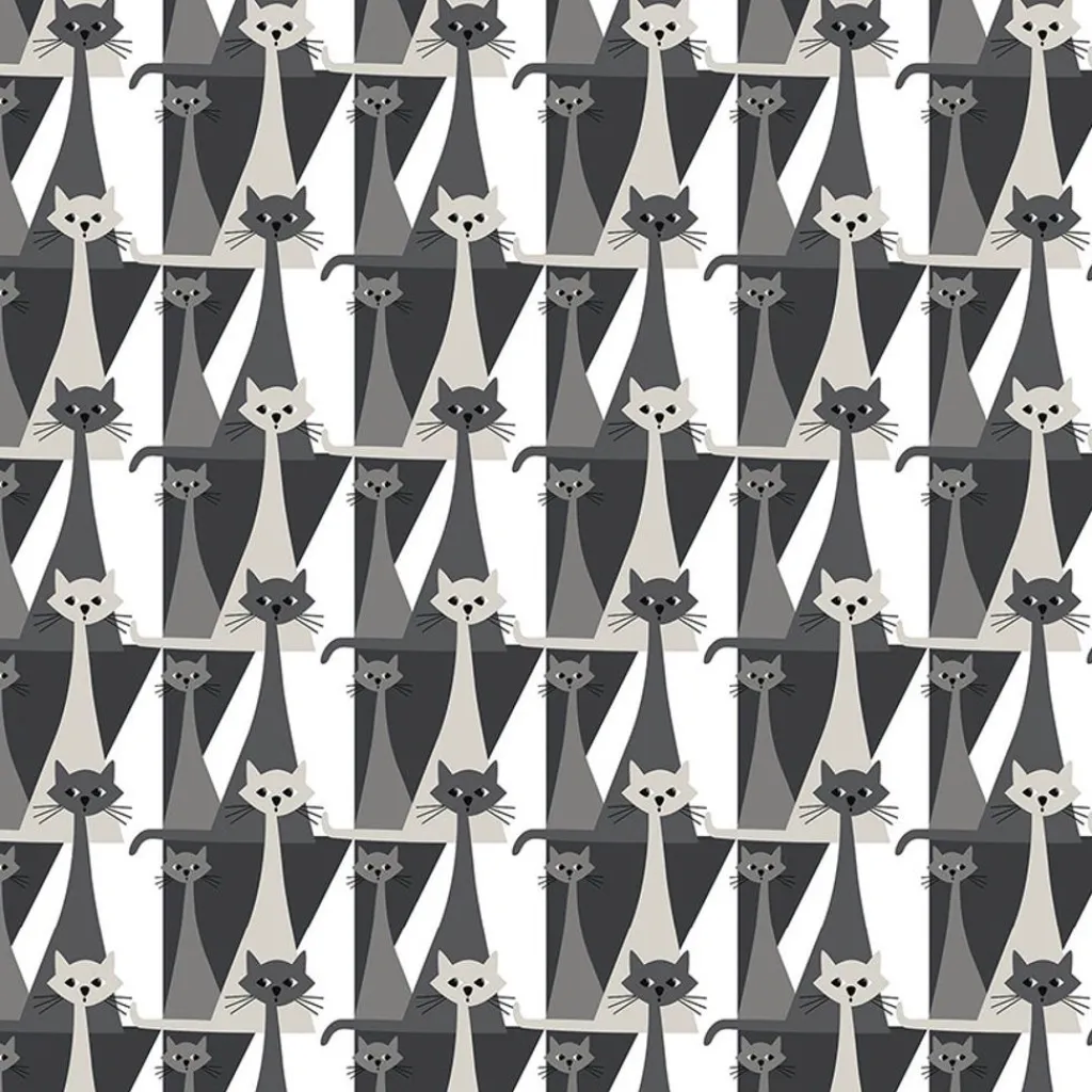 Arvidssons textil Gardintyger Mönstrade|Arvidssons Textil|Kitty grå tyg med retro katter