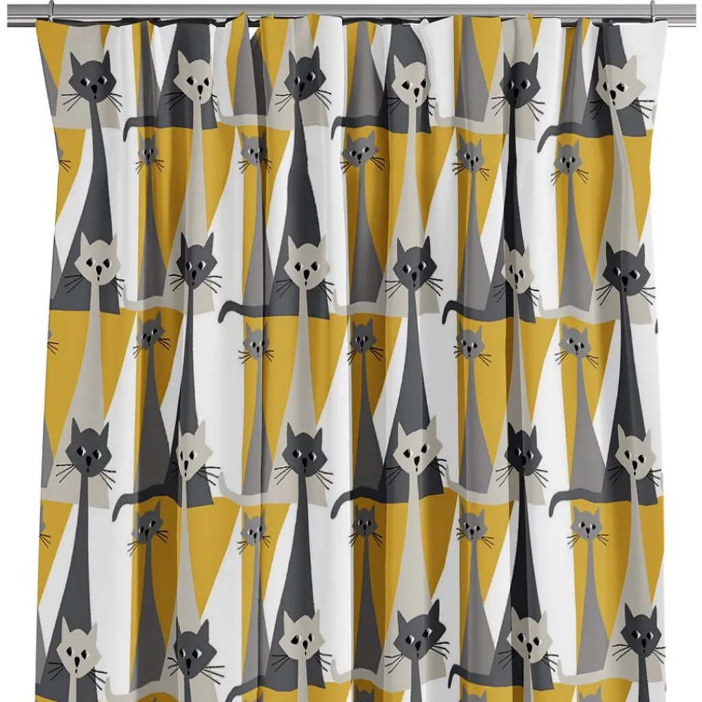 Arvidssons textil Gardiner Mönstrade|Kitty gul gardiner med retro katter
