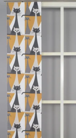 Arvidssons textil Panelgardiner|Kitty gul panelgardiner med retro katter