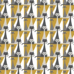 Arvidssons textil Gardintyger Mönstrade|Arvidssons Textil|Kitty gul tyg med retro katter