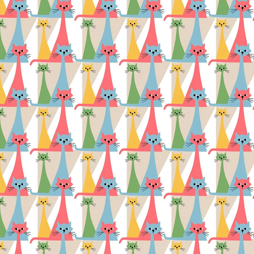 Arvidssons textil Gardintyger Mönstrade|Arvidssons Textil|Kitty multi tyg med retro katter