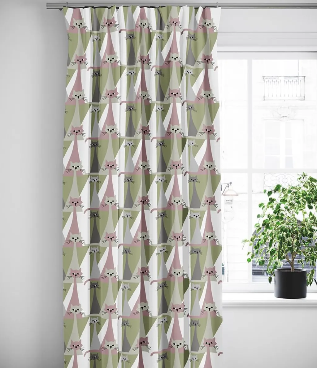 Arvidssons textil Gardiner Mönstrade|Kitty rosa gardiner med retro katter