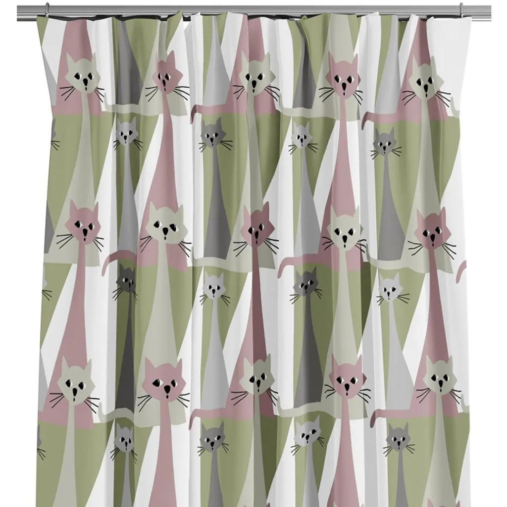 Arvidssons textil Gardiner Mönstrade|Kitty rosa gardiner med retro katter