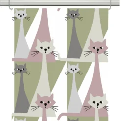 Arvidssons textil Panelgardiner|Kitty rosa panelgardiner med retro katter