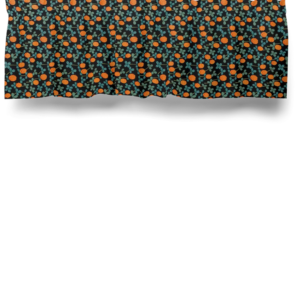 Arvidssons textil Gardinkappor Mönstrade|Rea Gardiner|Klöveräng svart-orange gardinkappa metervara