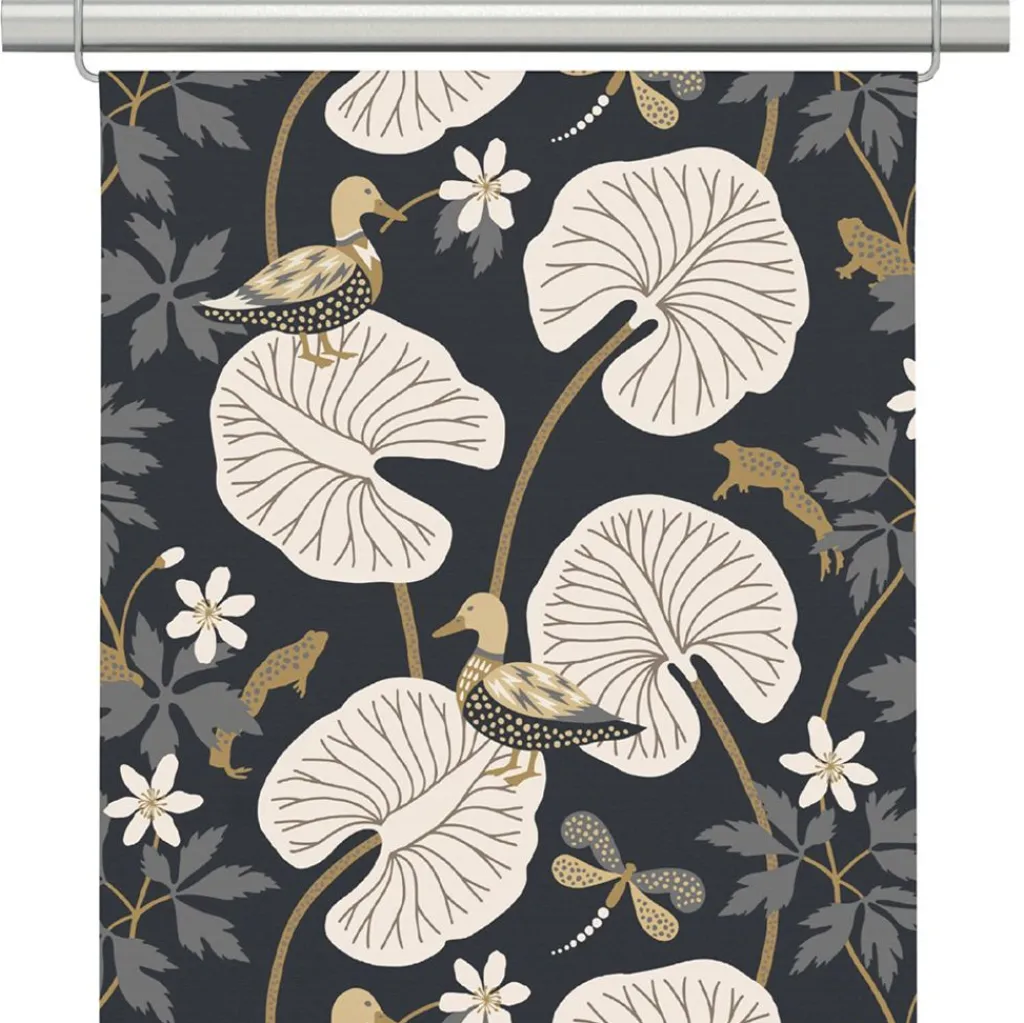 Arvidssons textil Panelgardiner|Kärrleken mörkblå panelgardiner med naturskönt motiv