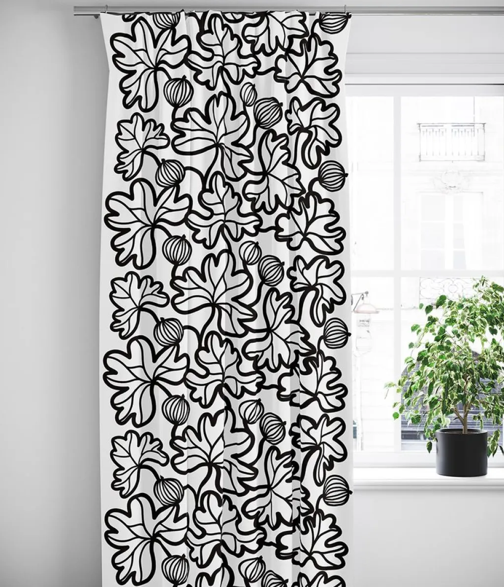 Arvidssons textil Gardiner Mönstrade|Krusbär vit-svart gardiner