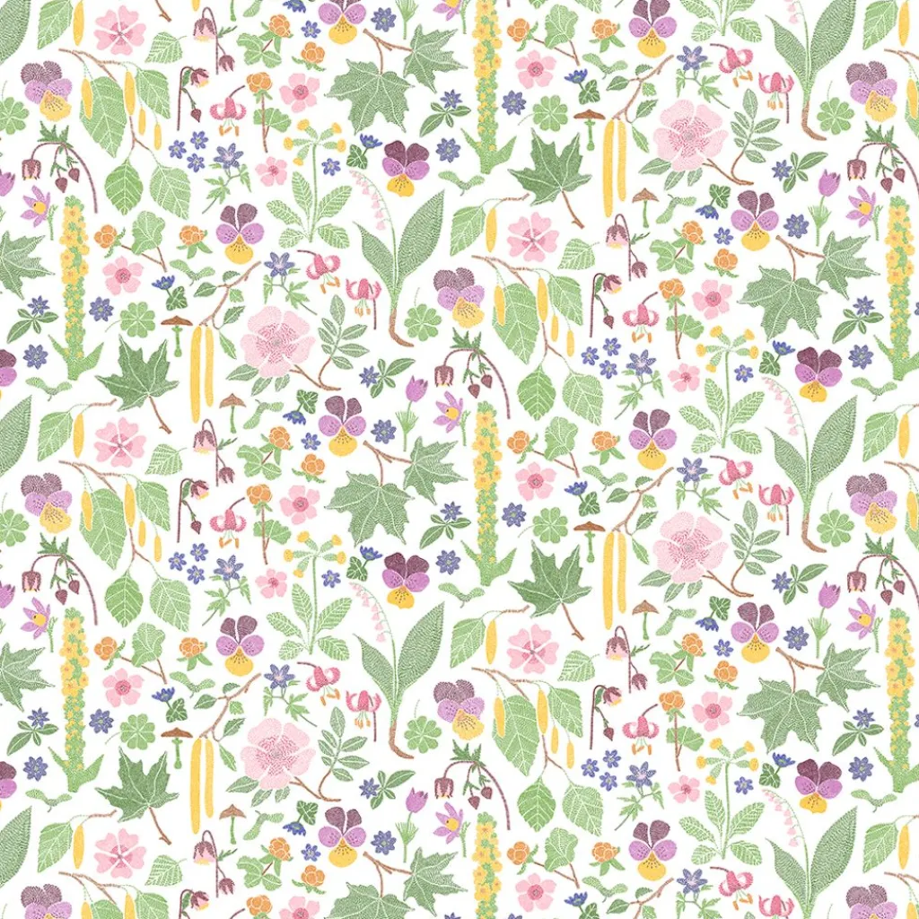 Arvidssons textil Gardintyger Mönstrade|Arvidssons Textil|Kungsljus multi – blommigt tyg med nordisk flora