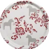 Arvidssons textil Brickor|Jul I Köket|Kurbits beige-röd rund bricka med dalahästar