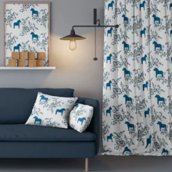 Arvidssons textil Gardintyger Mönstrade|Arvidssons Textil|Kurbits blå tyg med dalahästar