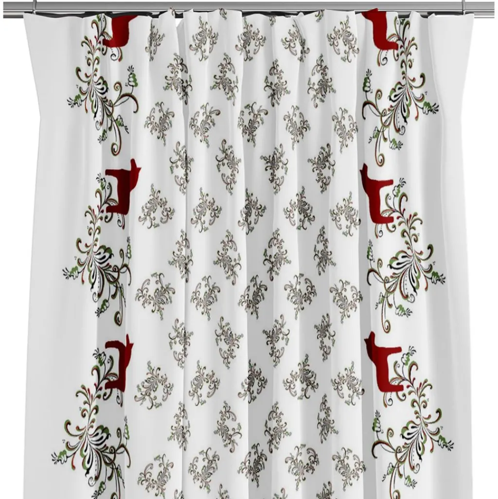 Arvidssons textil Gardintyger Mönstrade|Arvidssons Textil|Kurbits bård röd-grön tyg med dalahästar