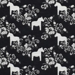 Arvidssons textil Mönstrade Möbeltyger|Kurbits mini svart-grå jacquardtyg med dalahästar