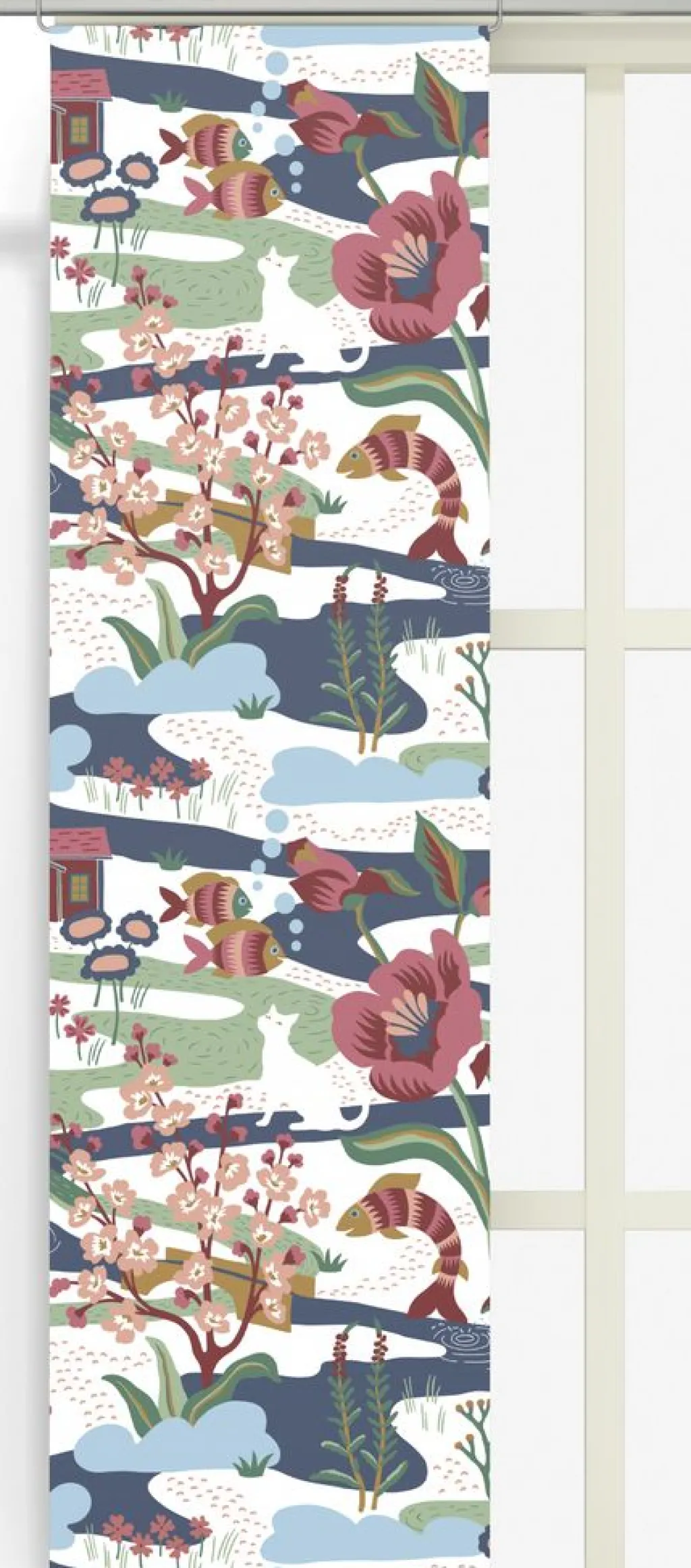 Arvidssons textil Panelgardiner|Landet bubblar blå-rosa panelgardiner