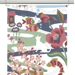 Arvidssons textil Panelgardiner|Landet bubblar blå-rosa panelgardiner