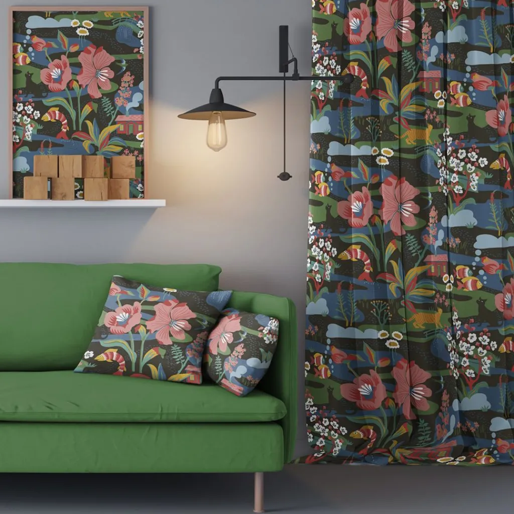 Arvidssons textil Gardiner Mönstrade|Landet Bubblar svart-multi gardiner