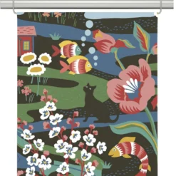 Arvidssons textil Panelgardiner|Landet bubblar svart-multi panelgardin – Färgsprakande saga i textil