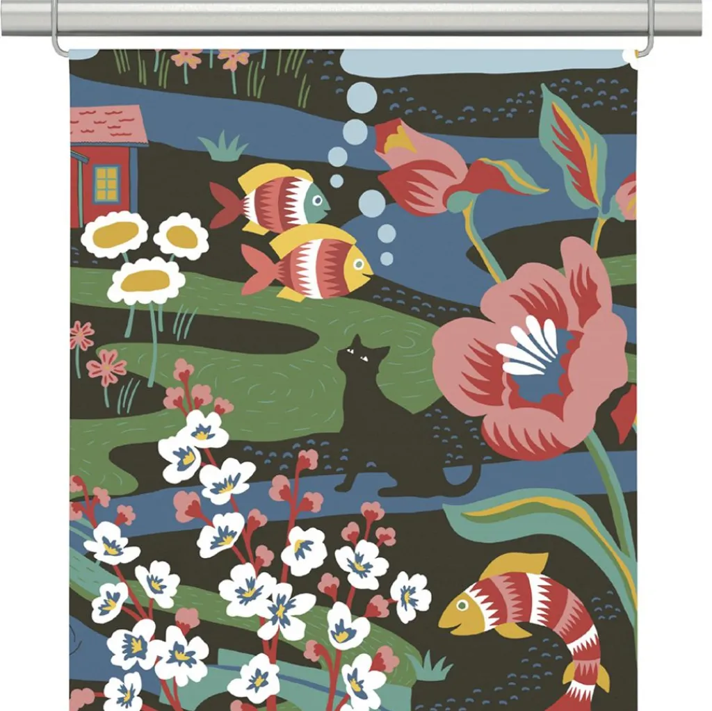 Arvidssons textil Panelgardiner|Landet bubblar svart-multi panelgardin – Färgsprakande saga i textil